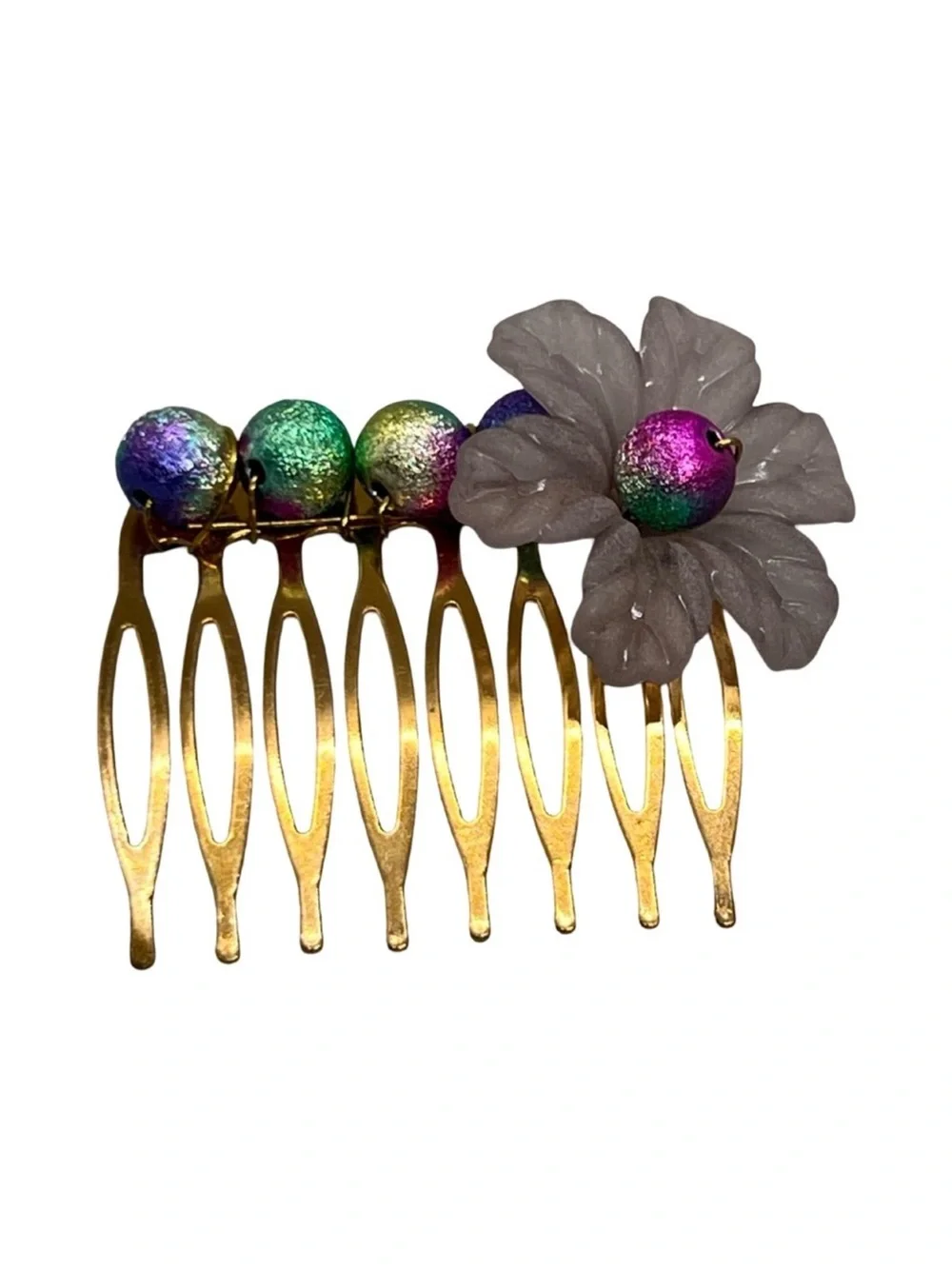 Gold Floral Hair Comb with Multicolor Beads FINAL PRICE DROP